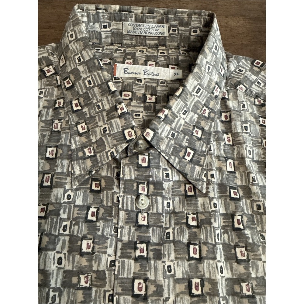 Burma Bibas 60 Singles Lawn Shirt Men's XL Geometric Pattern 100% Cotton LKNEW